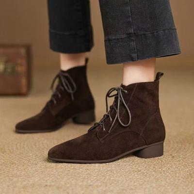Casual Sports Show Feet Small Short Boots Women's Autumn and Winter New Pointed Thick Heel Flat Soft Sole Martin Boots Women