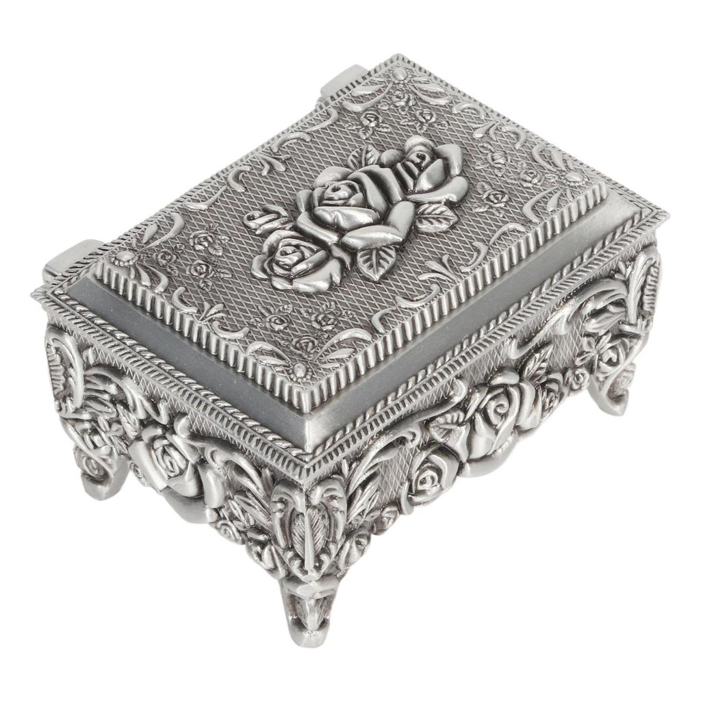 Vintage Pudełko na biżuterię Eleganckie Rzeźbione Stop cynku Odporne na blaknięcie Miękka aksamitna wyściółka Pudełko do przechowywania drobiazgów do Dekoracji Rodzinnej Biurowej