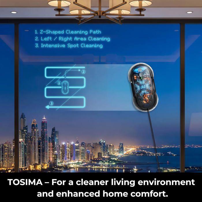 Tosima X1, window washer robot, 6400 Pa variable intelligent suction power, remote control, anti-fall system, black
