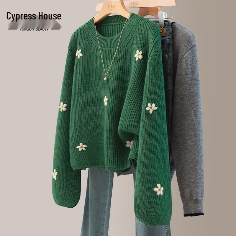 

Women s Relaxed Fit Floral Embroidered Sweater One Size