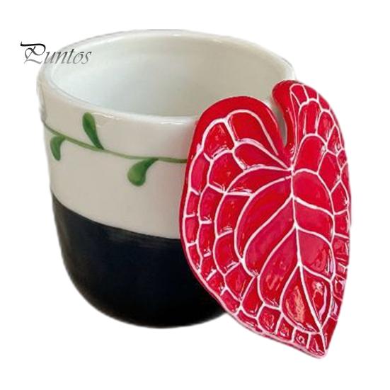 Tropical Leaf Handle Mug Ceramic Coffee with 3D Handle, 10oz Microwave Dishwasher Safe Tea Home Cup for Office, Creative Plant Lover Gift Birthday