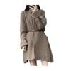 Loose Fit Mid Length Open Front Cardigan Sweater Coat for Women Lapel Long Sleeve Large Pockets Solid Color Outwear