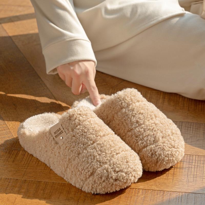 Plush cotton slippers autumn and winter wear 2025 new couple non-slip home indoor warm thick-soled cotton shoes