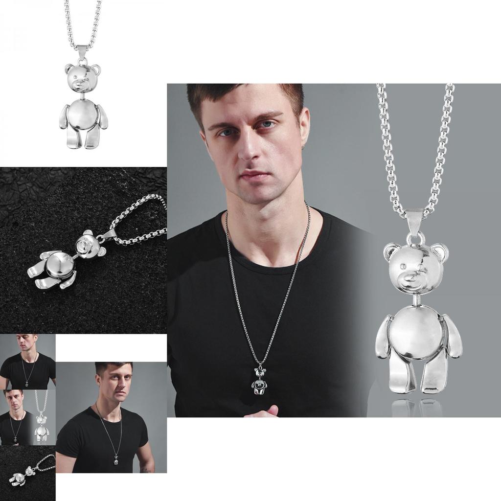 Trendy Vintage Teddy Bear Necklace In Durable Titanium Steel For Unisex Fashion Accessories