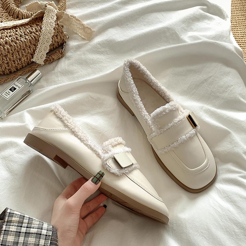 Winter New Flat Cotton Boots Women Round Head Deep Mouth Metal Belt Buckle Soft Sole Anti-slip Wear-resistant Low-top Shoes