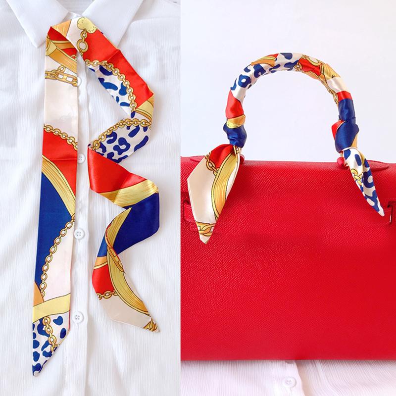4cm* 95cm Woman Thin Imitation Silk Scarf Long Hair Strip Headband Neckerchief Fashion Bag Handle Ribbon Scarf Female Tie
