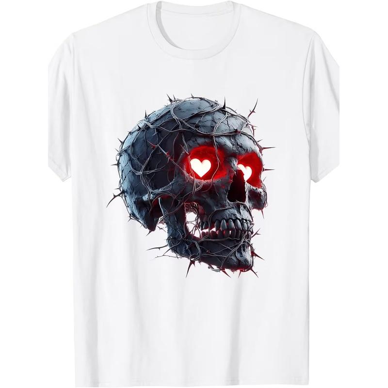 Heart-Eyed Skull Wrapped in Thorns, Dark Romance Gothic Art T-Shirt
