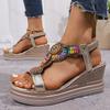 Fashion Summer 2025 Fashion Ethnic Style Comfortable Casual Sandals Women's Bohemian Beaded Open Toed Wedges Beach Cool Flip Flops Pumps