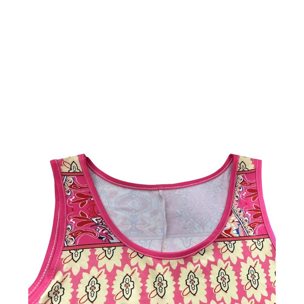 Women's Ruffle Beach Mini Dress Split V Neck A Line Sleeveless Geometric Stripe Tropical Leaf Pattern Summer Dresses