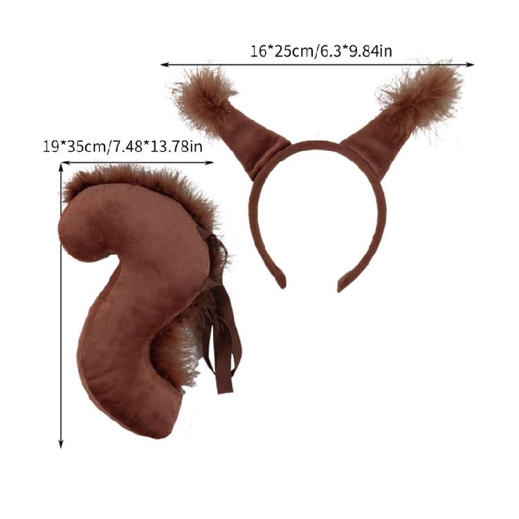 Squirrel Ear Heandband and Squirre Tail for Kid Adult Halloween Cosplay Parties