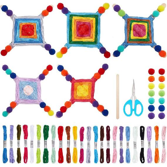 WEBEEDY 10 Set Yarn Craft Kit Yarn-Wrapped God s Eye Craft Kit Crochet Kit for Beginners Weaving Gifts DIY Craft Christmas Gifts Eye of God - 10 Sets