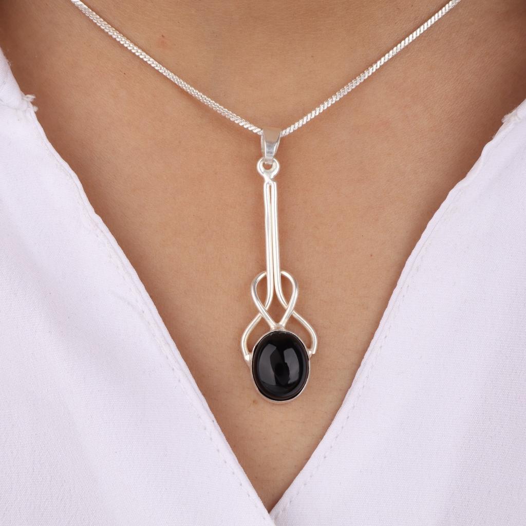 Sjelden Svart Turmalin Edelstein 925 Sterlingsølv Smykker Håndlaget Anheng 1,79" PP-60-24