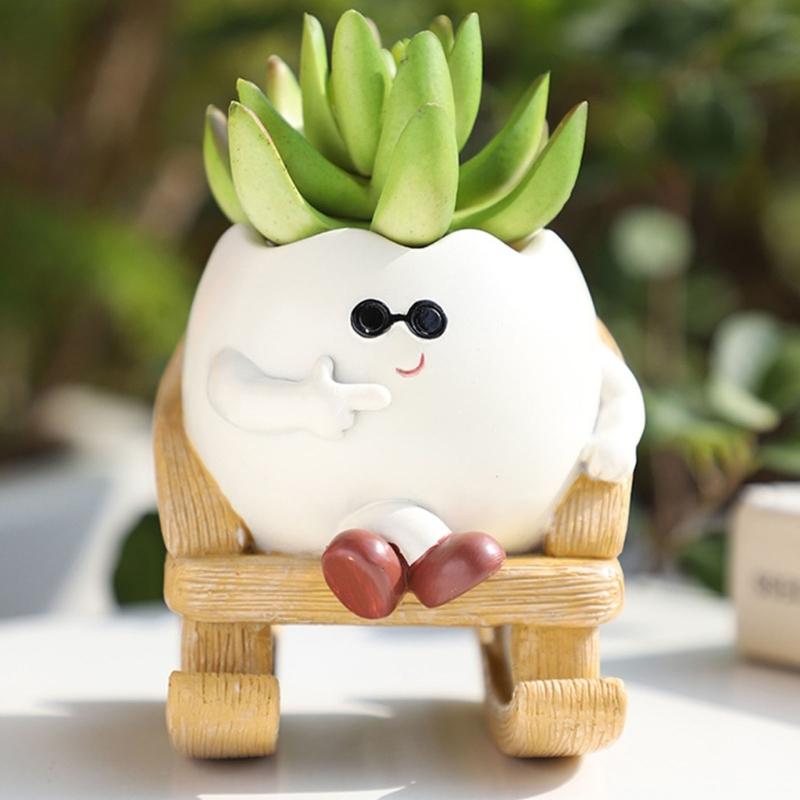 Rocking Chair Smile Faces Planter with Drainage Hole Cute Plant Pots for Indoor Outdoor Plant Unique Funny Flower Pot