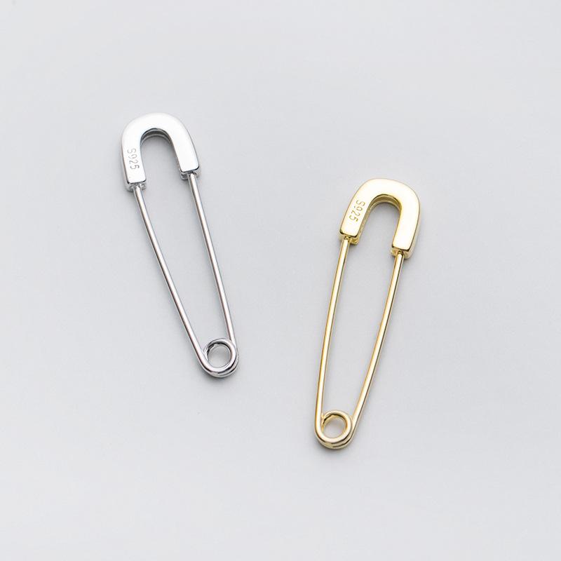 Real 925 Silver Jewelry Punk Style Minimalist Safety Pin Stud Earrings for Women Teens Girls 31mm