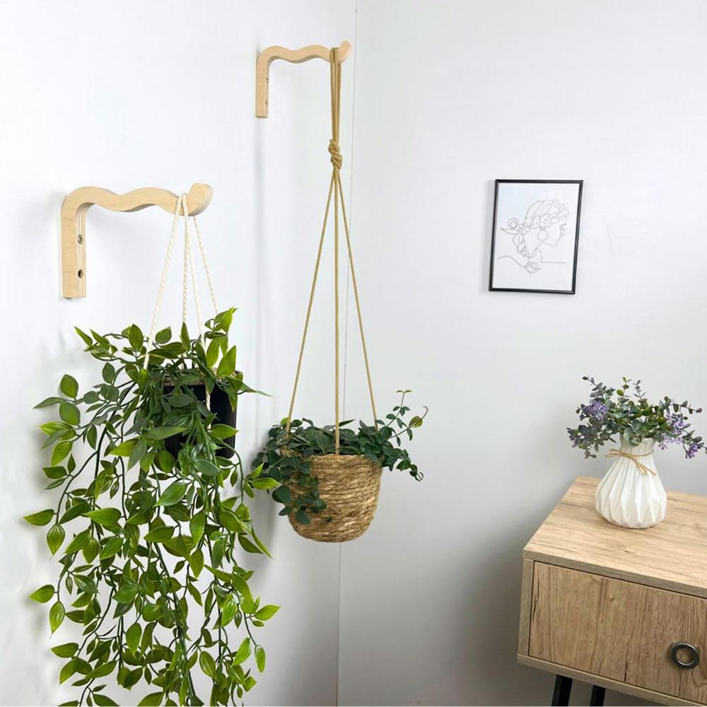 Natural Wood Wall Plant Hangers Hanging Flower Pot Hook Flower Bracket for Lanterns Wind Chimes Balcony Home Decor