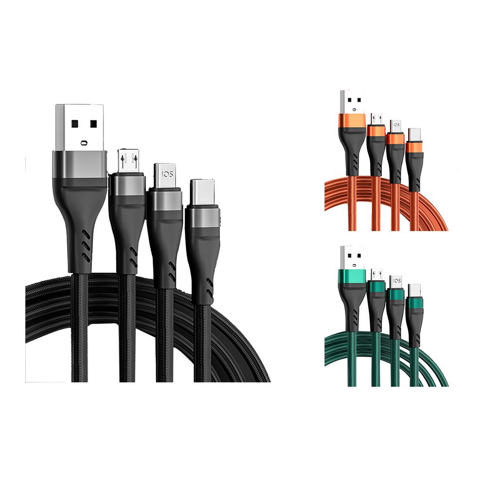 100W 6A 3-IN-1 USB Cable Fast Charging Cable Multi Charging Cord USB Cord Adapter Braided Wire For Mobile Phone Tablet Laptop