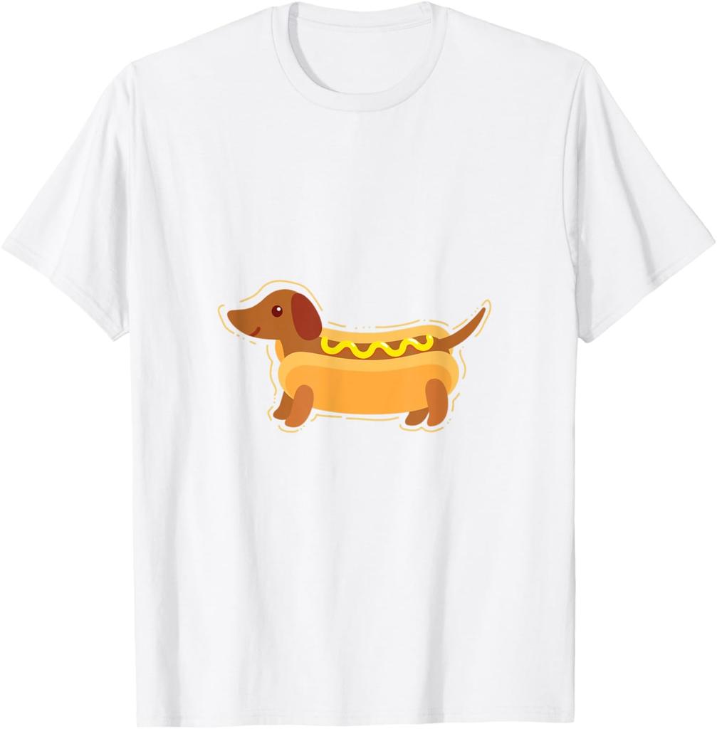Hot Dog Wiener Dog Dachshund Pun Graphic Printed Tshirt Casual Short Sleeve Round Neck TShirt for Women Soft Clothing