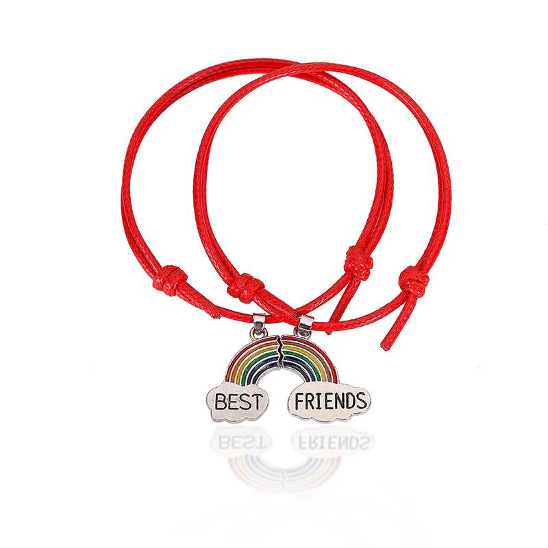 European & American Style Korean Seven-Color Rainbow Pendant Couple Bracelets - Pair for Men and Women