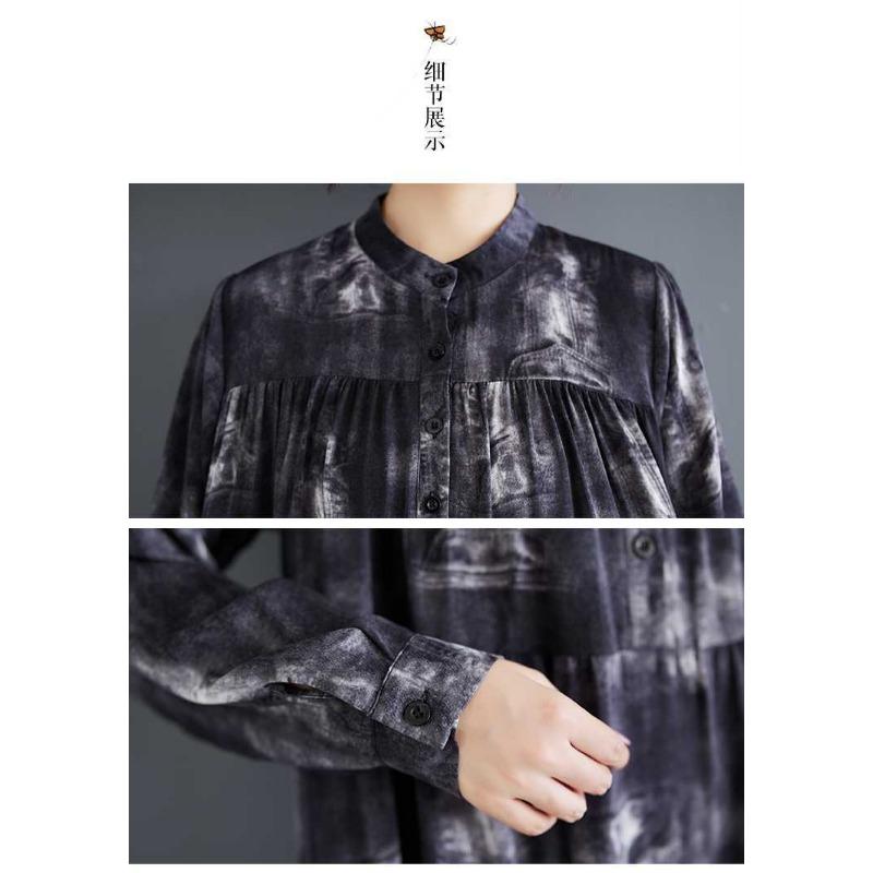 Nowe Sukienki w Dużym Rozmiarze, Luźne, Cienkie, Modne, z Długim Rękawem, Drukowane, o Długości Midi