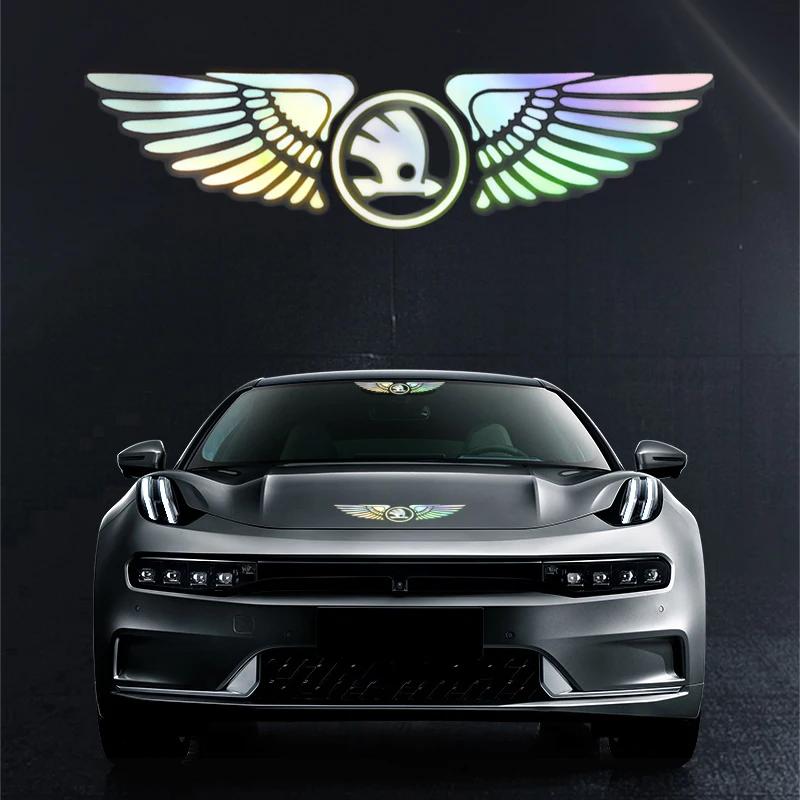 Bsqdr6 Car Styling Angel Wing Colorful Laser Trunk Windshield Sticker For Skoda Octavia Fabia Superb Kamiq Kodiak Yeti Karoq Octavia RS