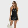 Summer Candy Color Faux Leather Halter Mini Dress: Sexy Backless Bodycon