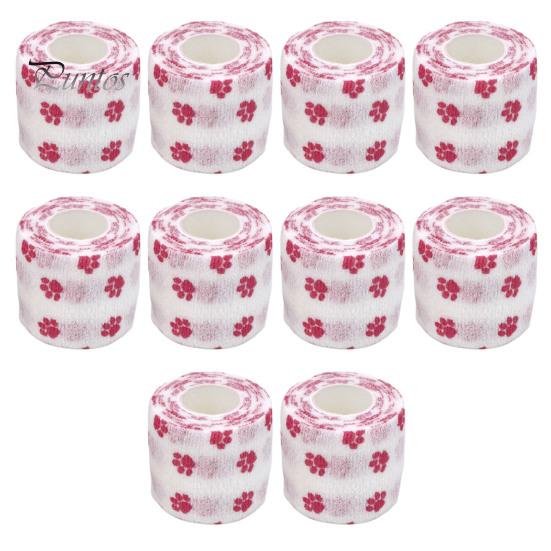 

10 шт., самоклеящаяся нетканая тканевая лента с принтом лапы для домашних животных, эластичная удобная лента для оказания первой помощи кошачьим ранам 2.5cm розовый