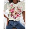 Women  Rose Floral Casual Holiday Print Short Sleeve Fashion Crew Neck Summer&Spring Harajuku  girls
