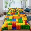 3D Building Block Pattern Duvet Cover Set Boys Girls Bedroom Fun Brick Printing Bedding Set Geometric Rectangle Comforter Cover