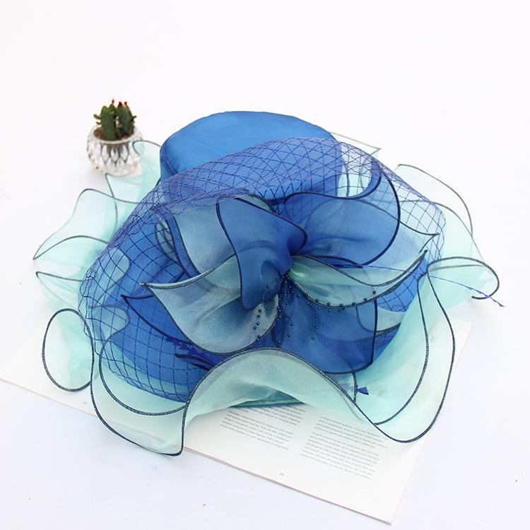 2024 New Organza Big Brim Top Hat Women'S Spring And Summer Sunscreen Sun Hat European And American Fashion Flower Sun Hat Wholesale