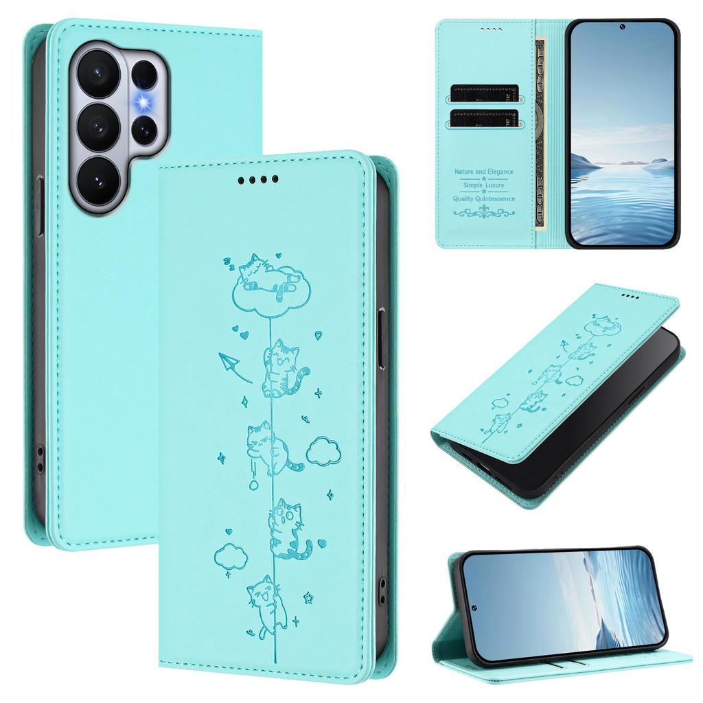 Strong Magnetic Cute Cat Cards Solt Wallet Leather Phone Case For Samsung S26 Ultra Edge S25 Plus S24 FE A56 Kickstand Cover