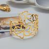 Youthway Metal Flower Skeleton Cuff Open Bracelet 18K Gold Color Waterproof Minimalist Stainless Steel Wrist Jewelry