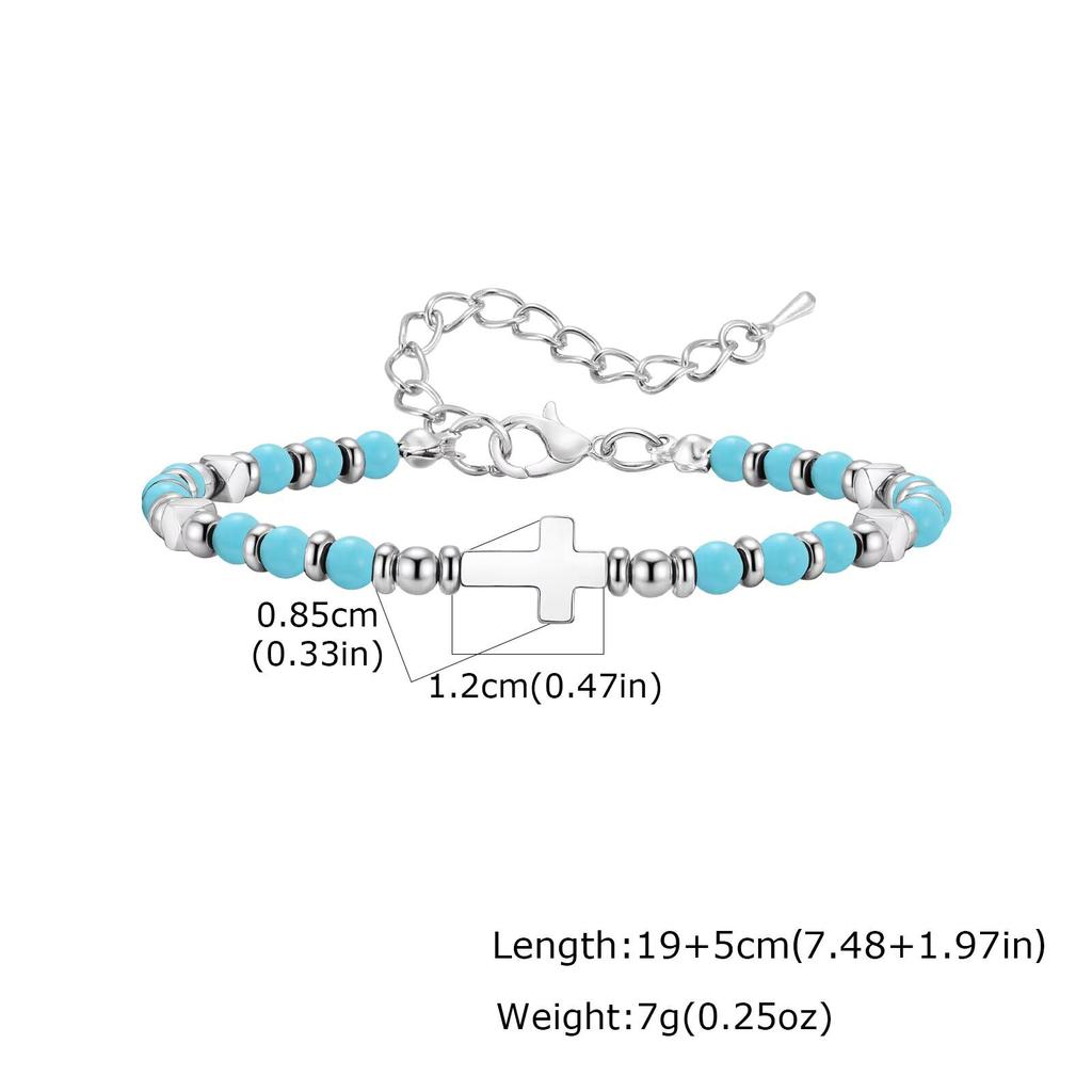 Vnox Men's Cross Natural Stone Beads Bracelets, 19-24cm Adjustable Length Lobster Clasp Trendy Chain Wristband Jewelry for Him