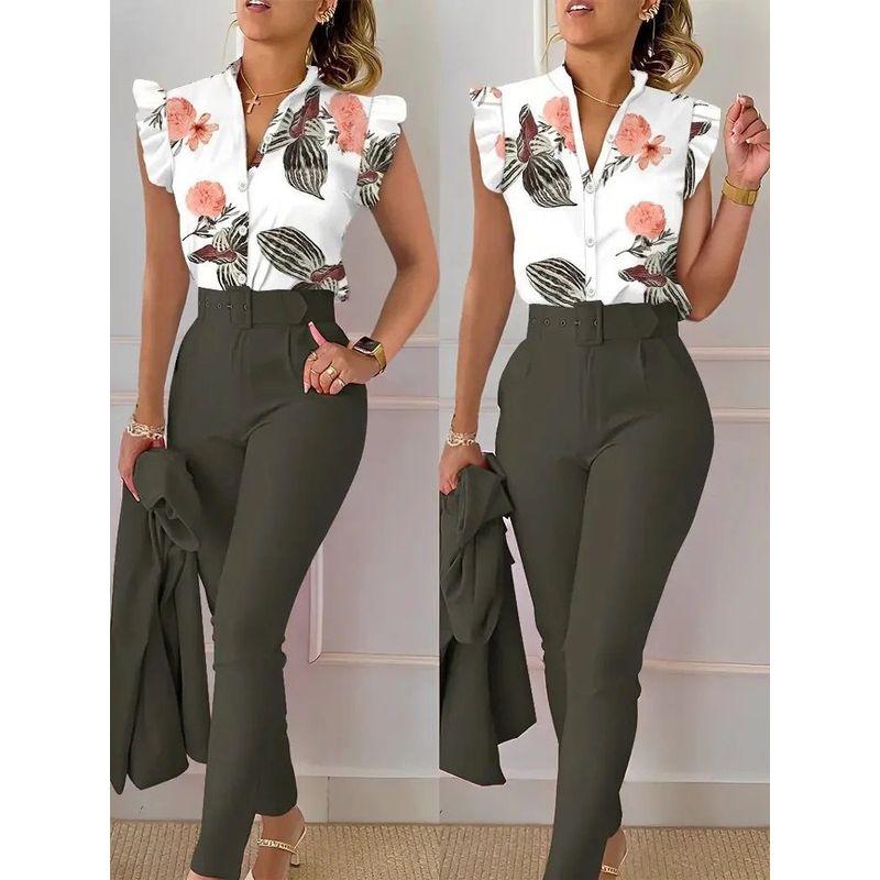 

V-neck Petal Sleeve Printed Shirt Women s V-neck Petal Sleeve Print Shirt Yellow spell Black L