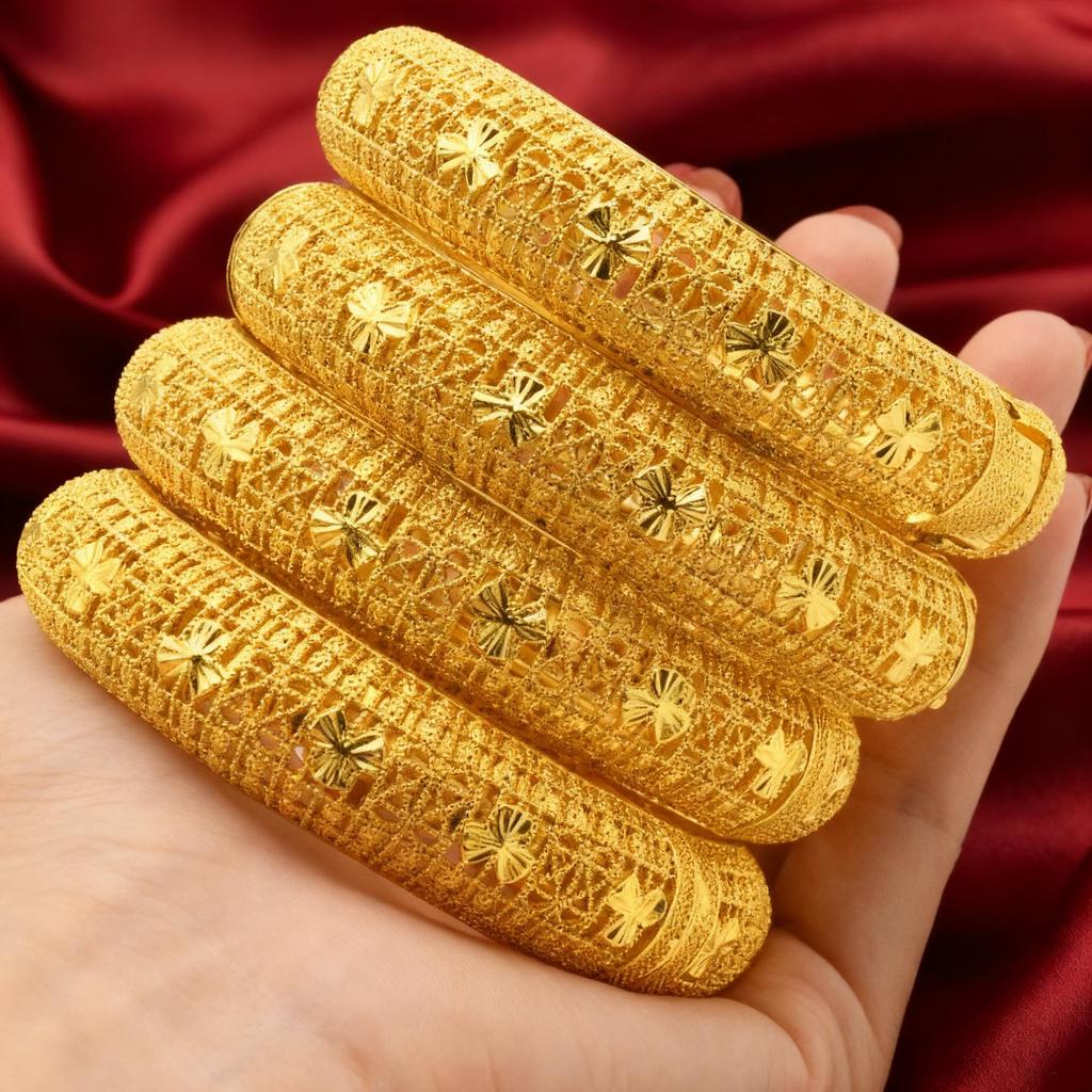 Dubai 24K Gold Ethnic Peacock Tail Bracelet - Hollow Design, Live Broadcast Hot Seller