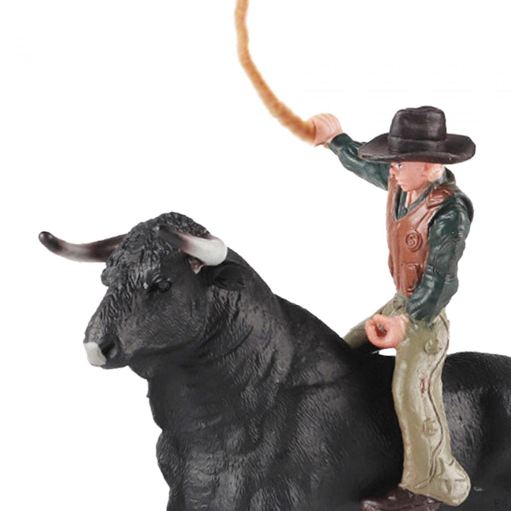Bull Riding Figurine Miniature Cattle Figure Role Farm Cow for Fairy Garden Micro