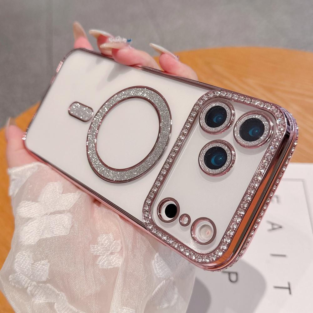 Plating Bright Diamonds For Magsafe Case for iPhone 17 Air 16 15 14 13 12 11 Pro Max Plus 16e Magnetic Wireless charging Cover
