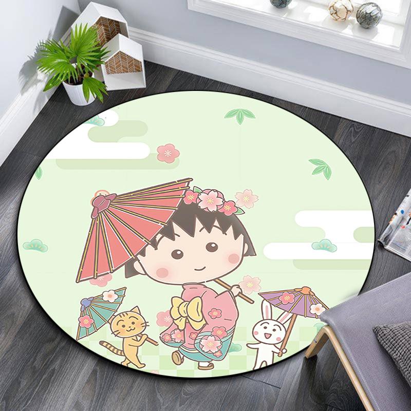 Chibi Maruko‑chan2 Round Area Rug,Carpet Rug for Living Room Bedroom Sofa Playroom Decor,Non-slip Floor Mat
