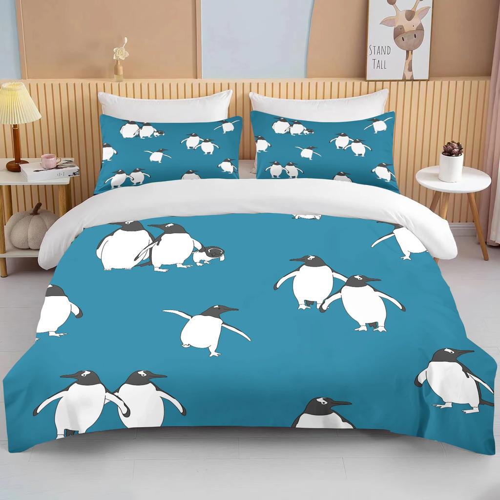 Niedliche Pinguin Bettwäsche 3-teiliges Set King Size Doppelbett Bettwäscheset Mikrofaser oder Polyester Bettbezugset Kinderzimmer Bettset