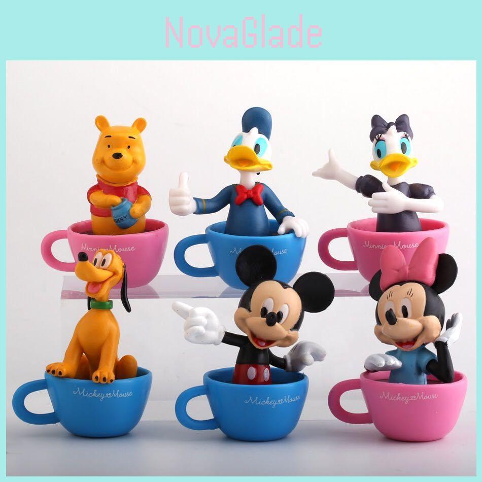 Disney Minnie Mickey Figure Teacup Toy Set For Kids Pvc Material Perfect For Cake Decoration And Diy Projects