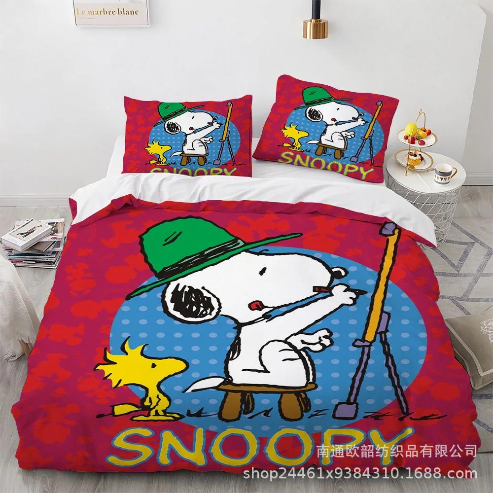 Snoopy Cute Print Bedding Sets Comforter Quilt Bed Cover Duvet Cover Pillow Case 2-3 Pieces Sets Kids Adult Size Home Decor