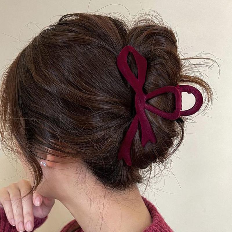 New Red Velvet Bow Hair Clips Autumn Winter Women Hair Claw Clip French Elegant Hairpin Hair Accessories Female Headwear Gift