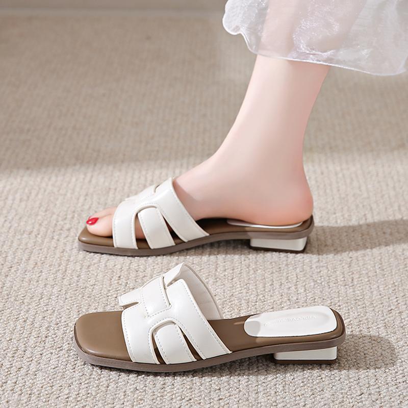 

Fashion CRLAYDK Womens Flat Sandals Dressy Comfortable Slide Fashion Weaving Leather Square Low Heel Beach Travel Slippers for Summer 35