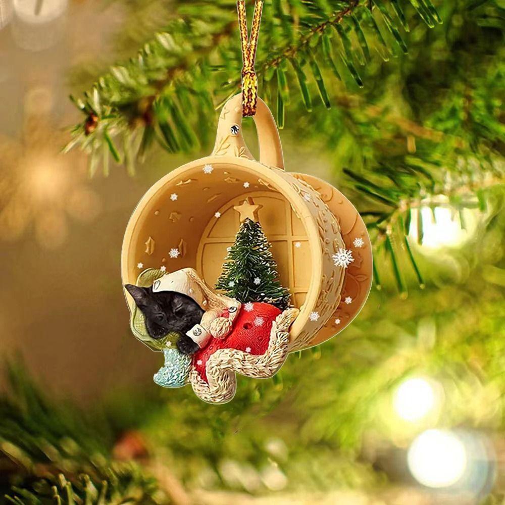 Yellow Tea Cup Dog Car Pendant Acrylic Car Hanging Charm Ornaments Christmas Car Pendant  New Year