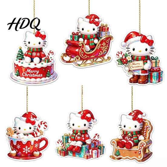 Christmas Gift for Friends Kitty Ornaments 2D Flat Acrylic Hanging Decorations Cute Winter Holiday Ornaments Cartoon Pendants Tree Home Decor