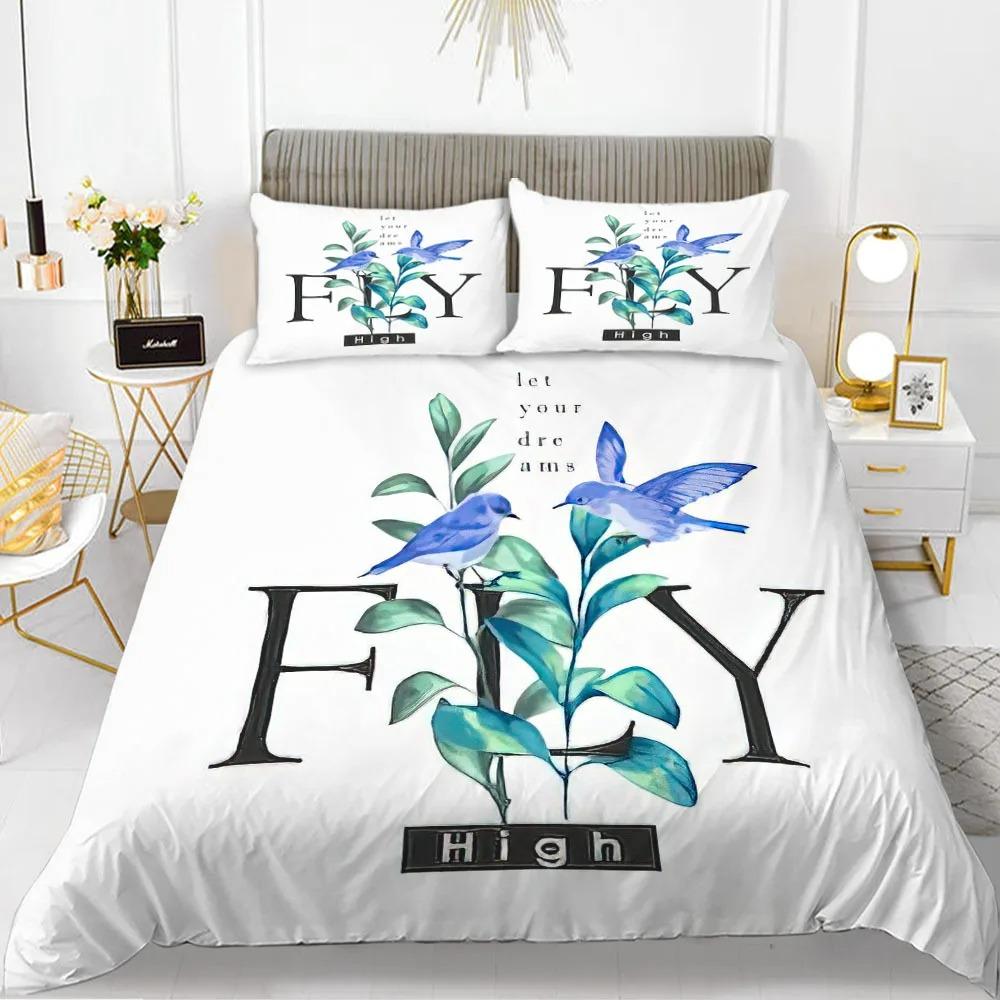 Alphabet Flower Duvet Cover Set Microfiber Flowers Be Your Best Pattern Bedding Set For Teens Girls King Size Soft Quilt Cover