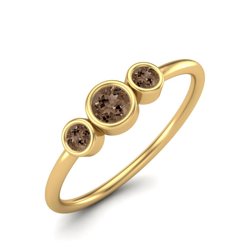 Tiny Three Stone 3mm Round Smoky Quartz 925 Sterling Silver Gold Vermeil Stackable Women Wedding Ring