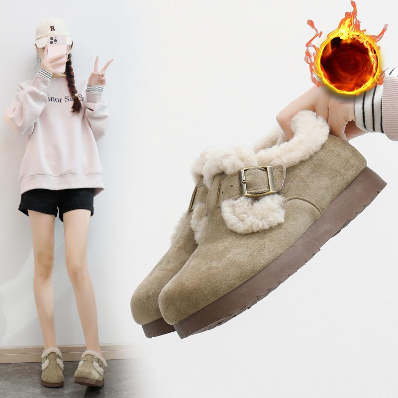 Women's Warm Snow Boots Casual Faux Suede Short Booties With Faux Fur Lining Anti-Slip Comfortable Winter Fleece Lined Walking Loafer Shoes for Women
