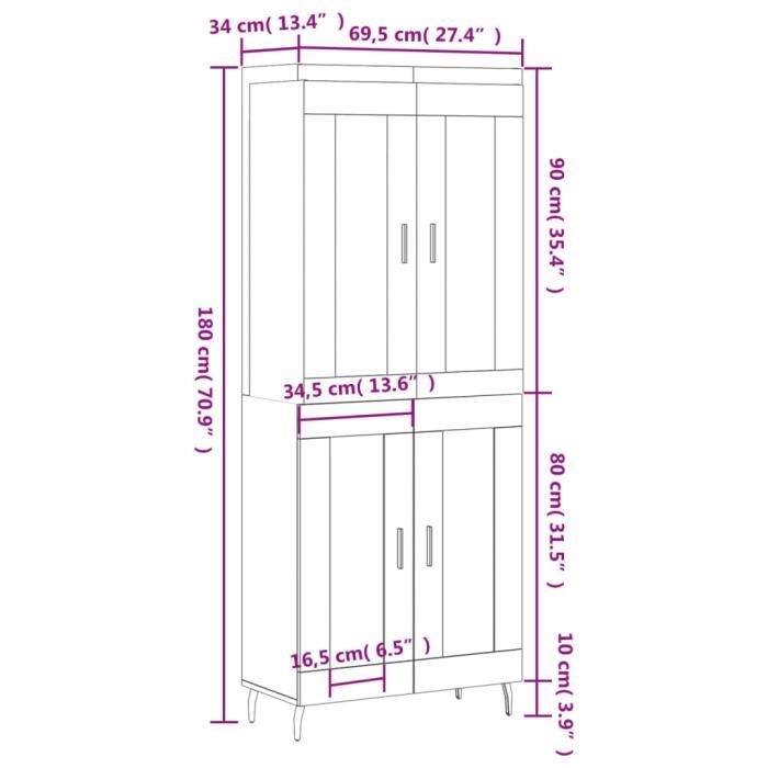 VidaXL Highboard White 69.5x34x180 Cm Engineered Wood 3198289