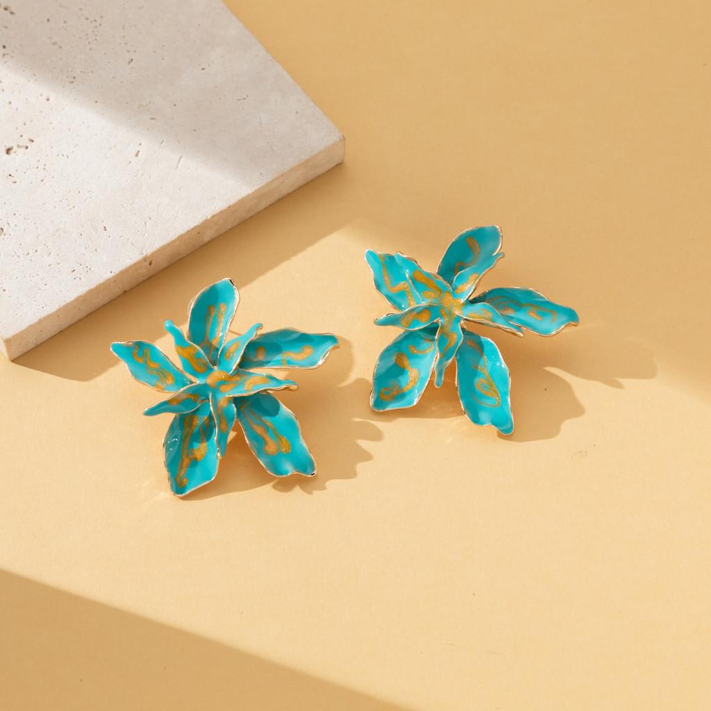 Stylish Alloy Drop Oil Flower Earrings Trendy European American Floral Dangles