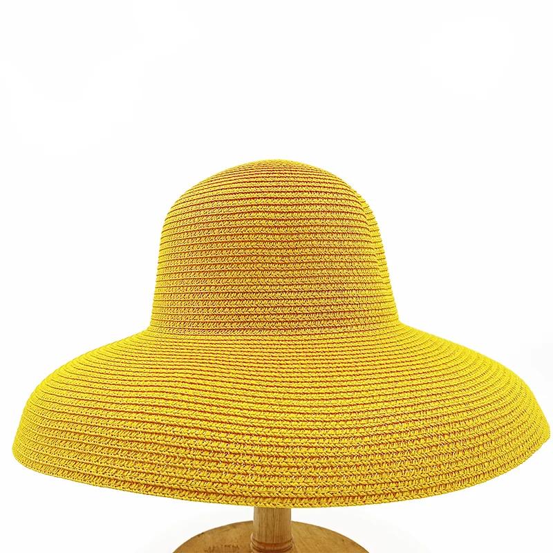 Summer Hepburn Straw Hat Retro Design Large Brim Straw Hat for Women Large Brim Orange New Solid Color Beach Vacation Large Sun